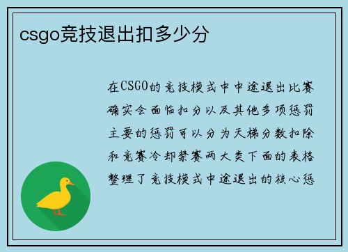 csgo竞技退出扣多少分
